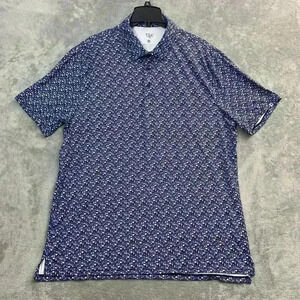 1764 Shirt Mens 2XL Blue Drink Print Performance Golf Polo Breathable Stretch